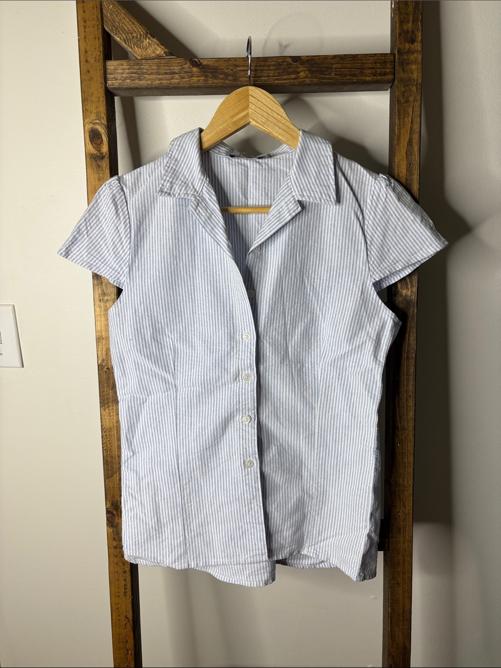 Brandy Melville Light Blue & White Striped Button-Down Shirt